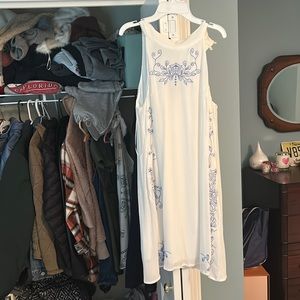 White and Blue Embroidered Dress